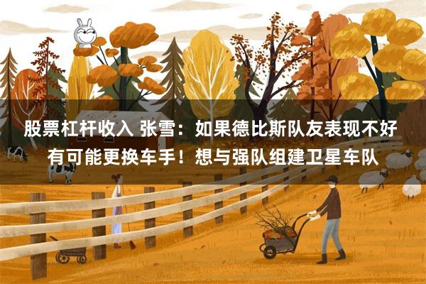 股票杠杆收入 张雪：如果德比斯队友表现不好 有可能更换车手！想与强队组建卫星车队