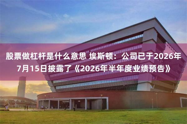 股票做杠杆是什么意思 埃斯顿：公司已于2026年7月15日披露了《2026年半年度业绩预告》