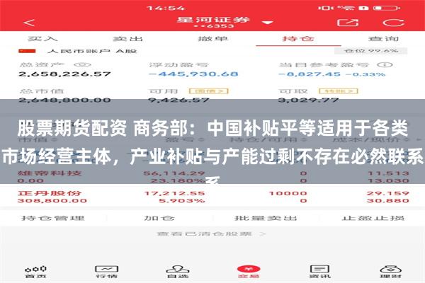 股票期货配资 商务部：中国补贴平等适用于各类市场经营主体，产业补贴与产能过剩不存在必然联系